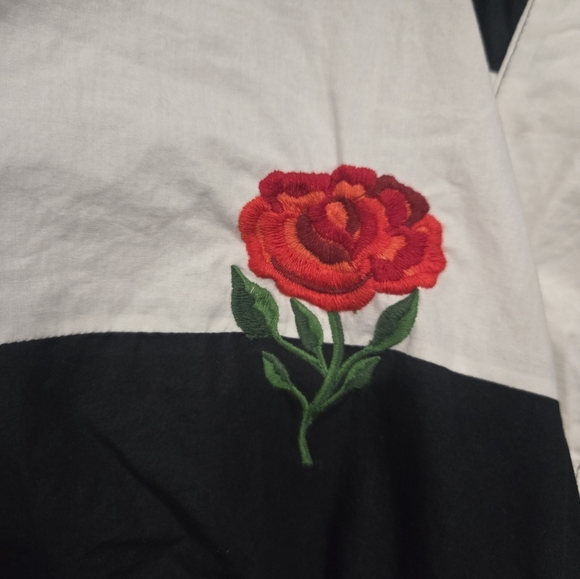 Black and White Striped Dress with Rose Embroidery Maeve Rugby Mini Dress - Picture 4 of 8